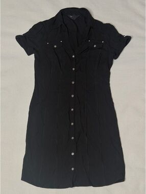 White House Black Market Black Utility Shirt Dress Size 2 Snap Front Belt Loops